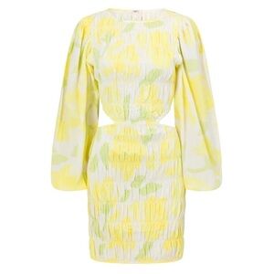 Sabo Banks Shirred Mini Dress Solstice Floral size S Cut Outs Puff Sleev…